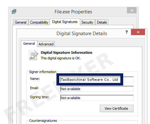 Screenshot of the TaoBao(china) Software Co., Ltd certificate